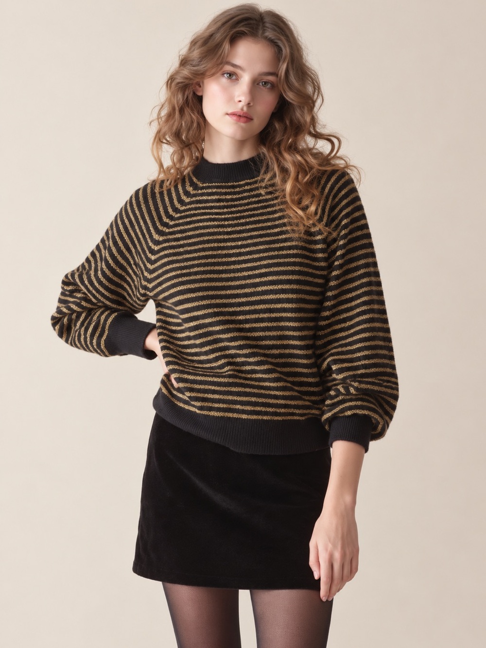 DÔEN Marsena Sweater in Black and Gold | XS